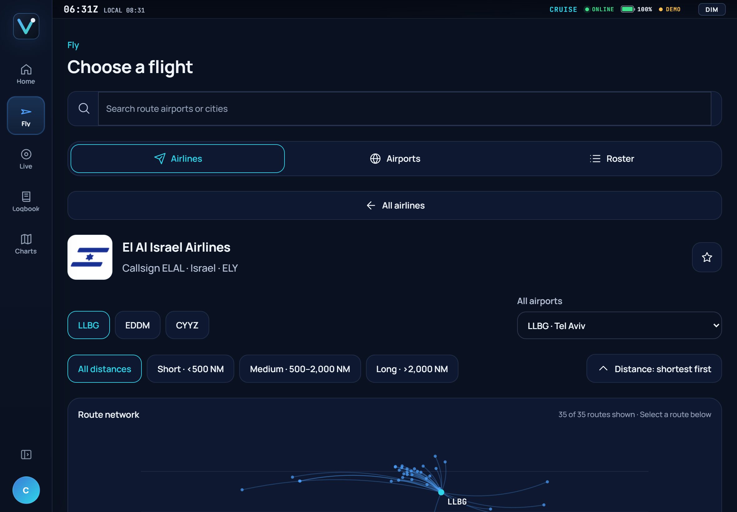 Vector flight selection view on iPad