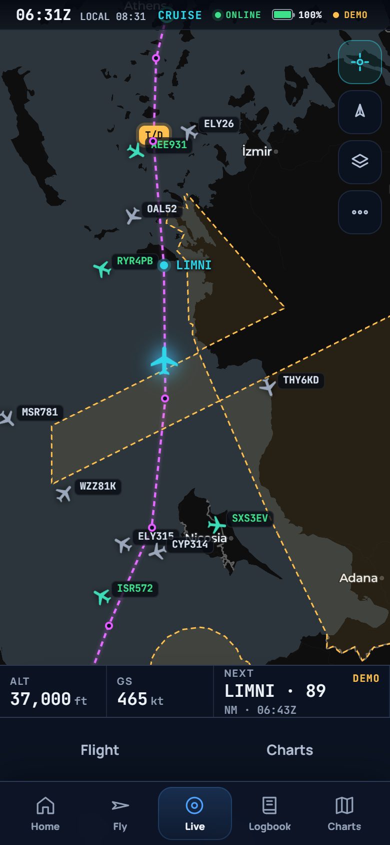 Vector live flight view on a phone