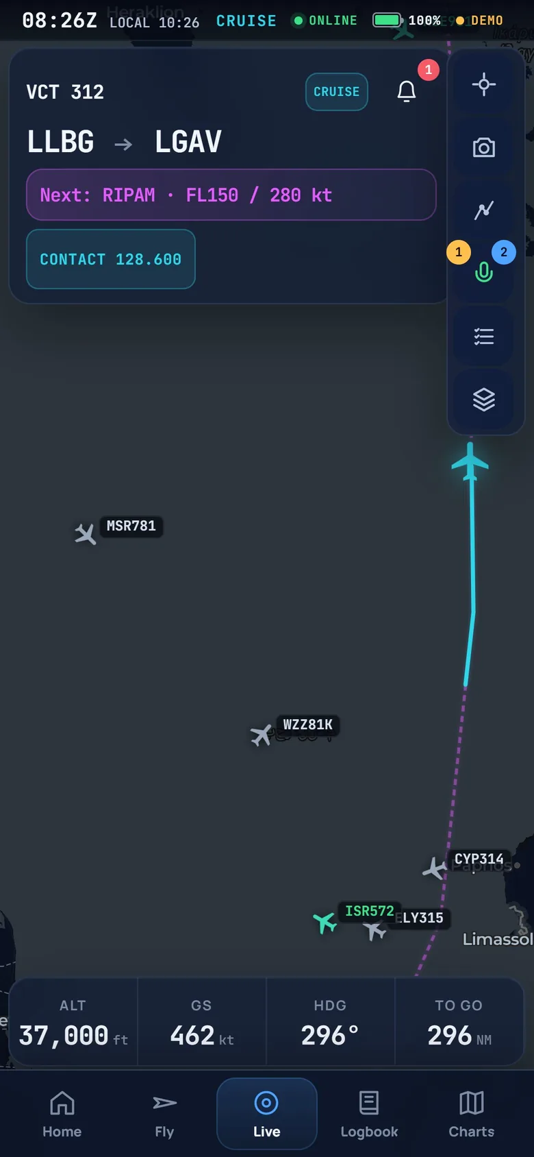 Vector on a phone: live map
